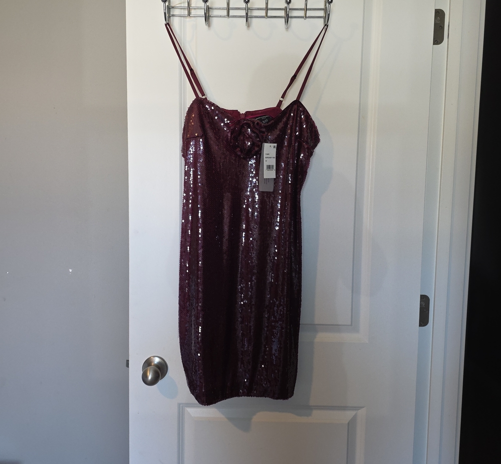 French Connection Burgundy Sequin Slip Dress